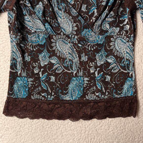 JTB Blouse Size L Surplice Y2K Boho Paisley Bohemian Hippie Peasant Lace Vintage - Picture 3 of 9